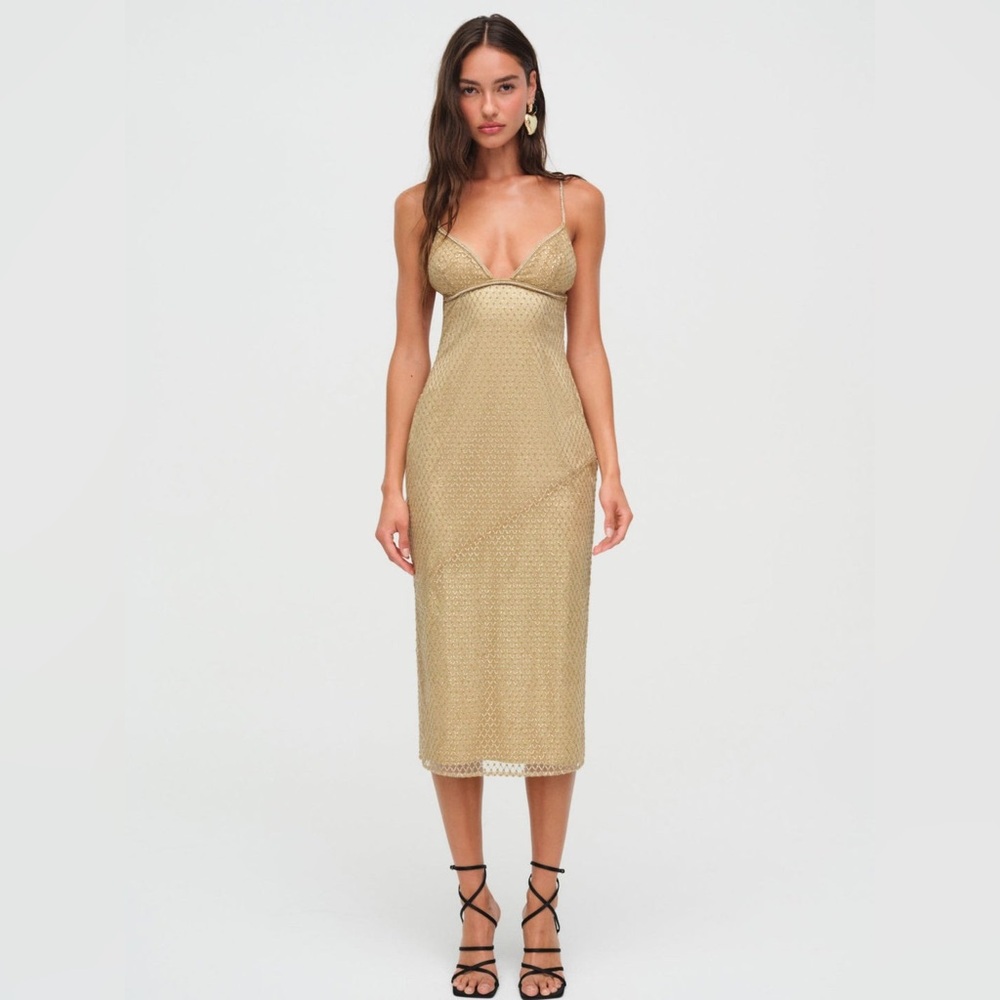 For Love & Lemons Glitter Grid Midi Dress
